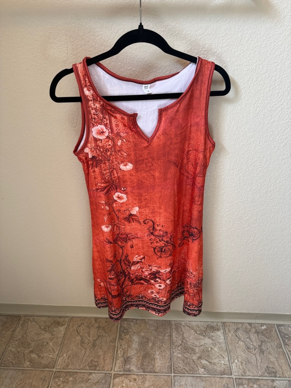 Sleeveless Burnt Orange Floral Print Tunic